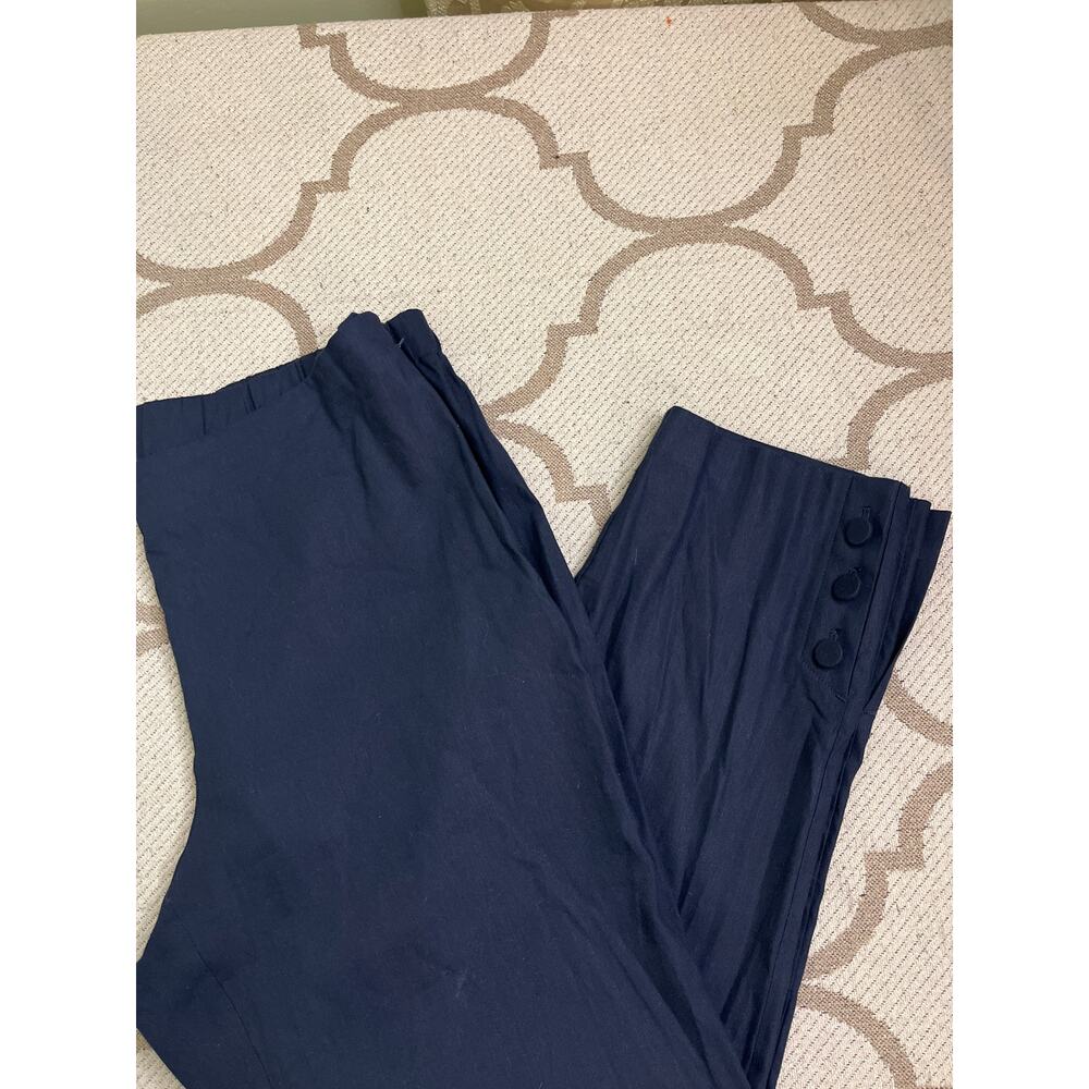 J.Jill Linen Stretch Navy Blue button hem ankle pants, size large, Wpt187411